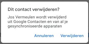 Google contactpersoon verwijderen bevestigen